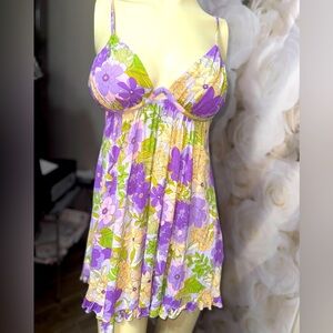 Sky to Moon Whimsical Ruffle Hem backless Babydoll dress in a vintage floral M